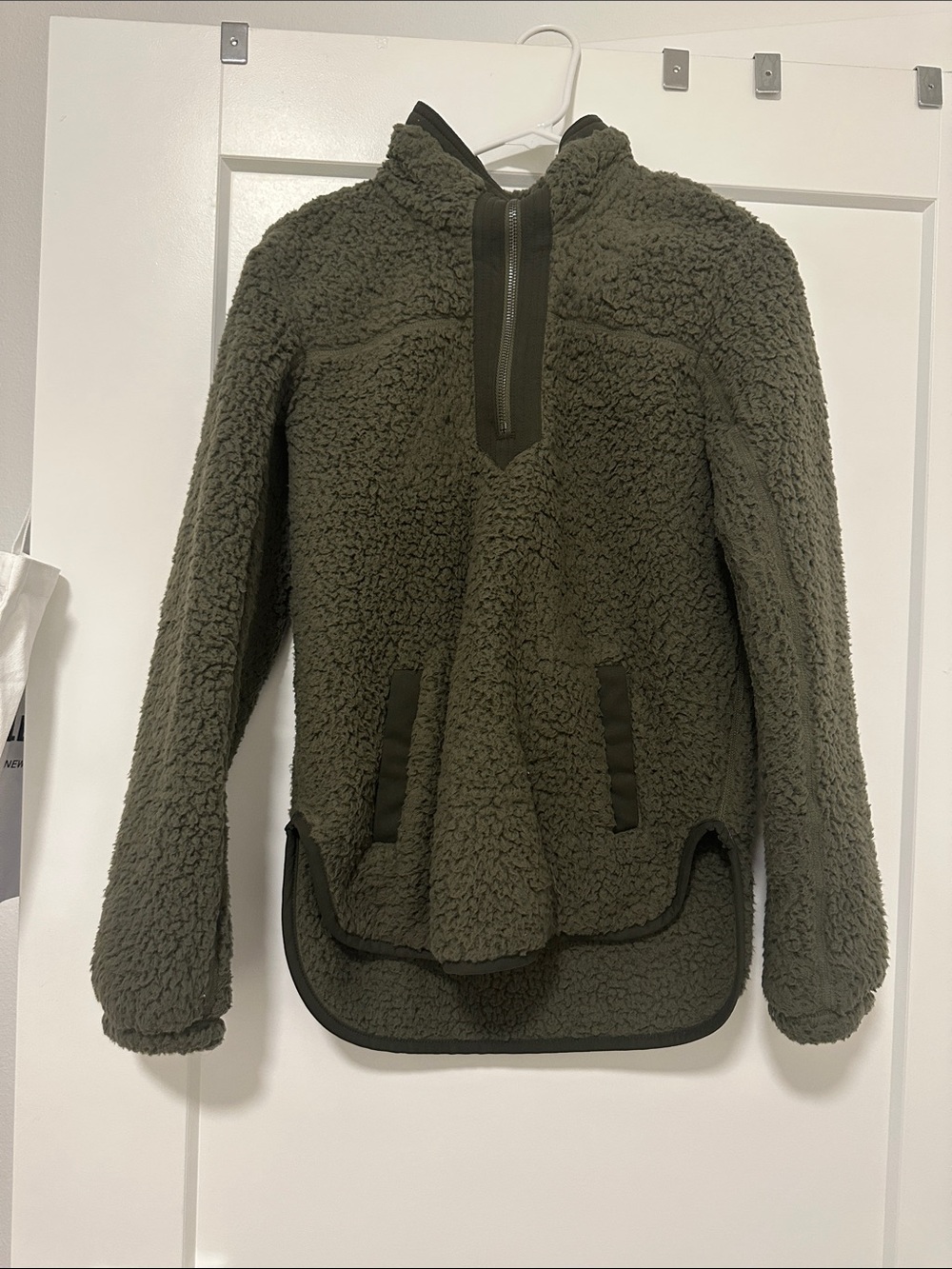 Abercrombie & Fitch Olive Green Sherpa Half-Zip Pullover